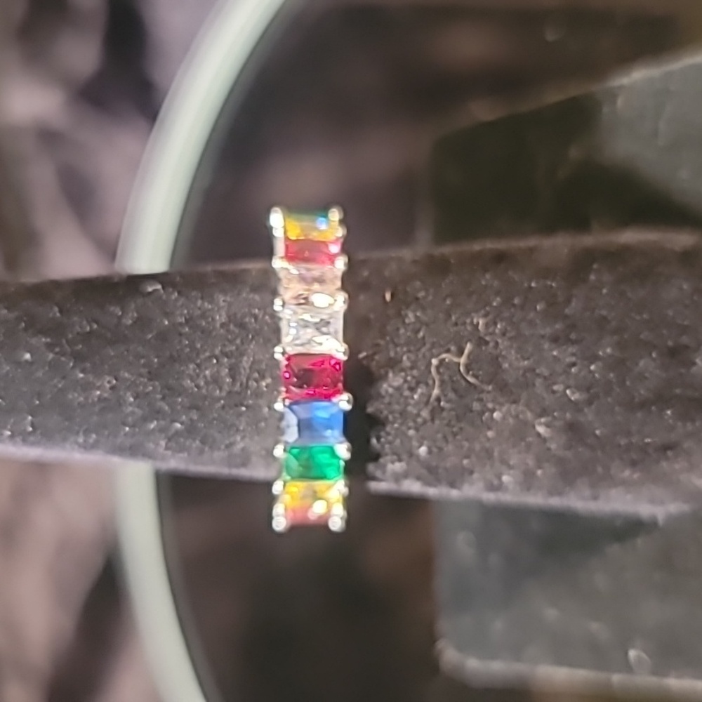 0516. Multicolor Lab Gemstones in 925 Sterling Silver Sparkly 💫Ring💜❤️💚💙🩵 - Picture 5 of 13